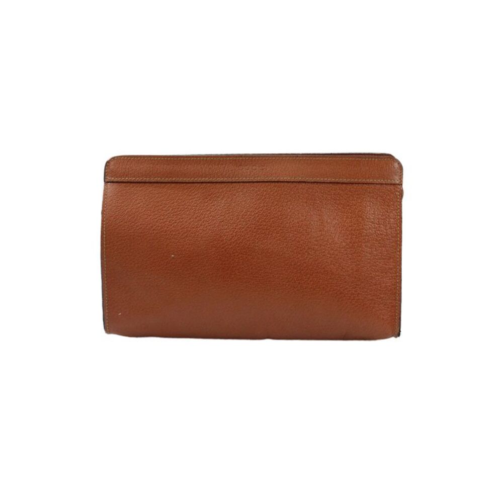 Gucci Womens Leather Zip Pouch Clutch Bag Handbag Brown